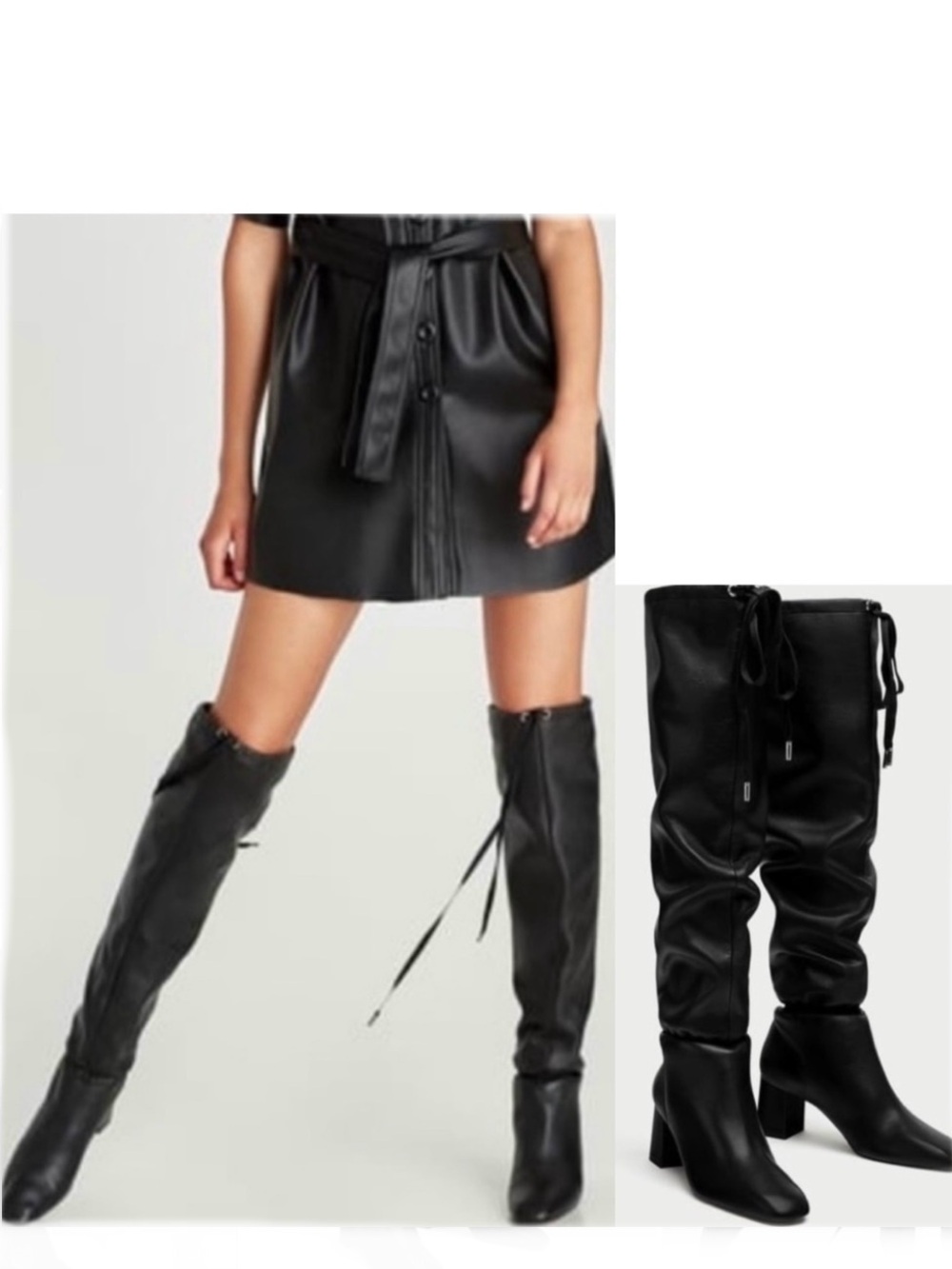 NEW ZARA 100% LEATHER OVER THE KNEE BOOTS BLACK SIZE 38